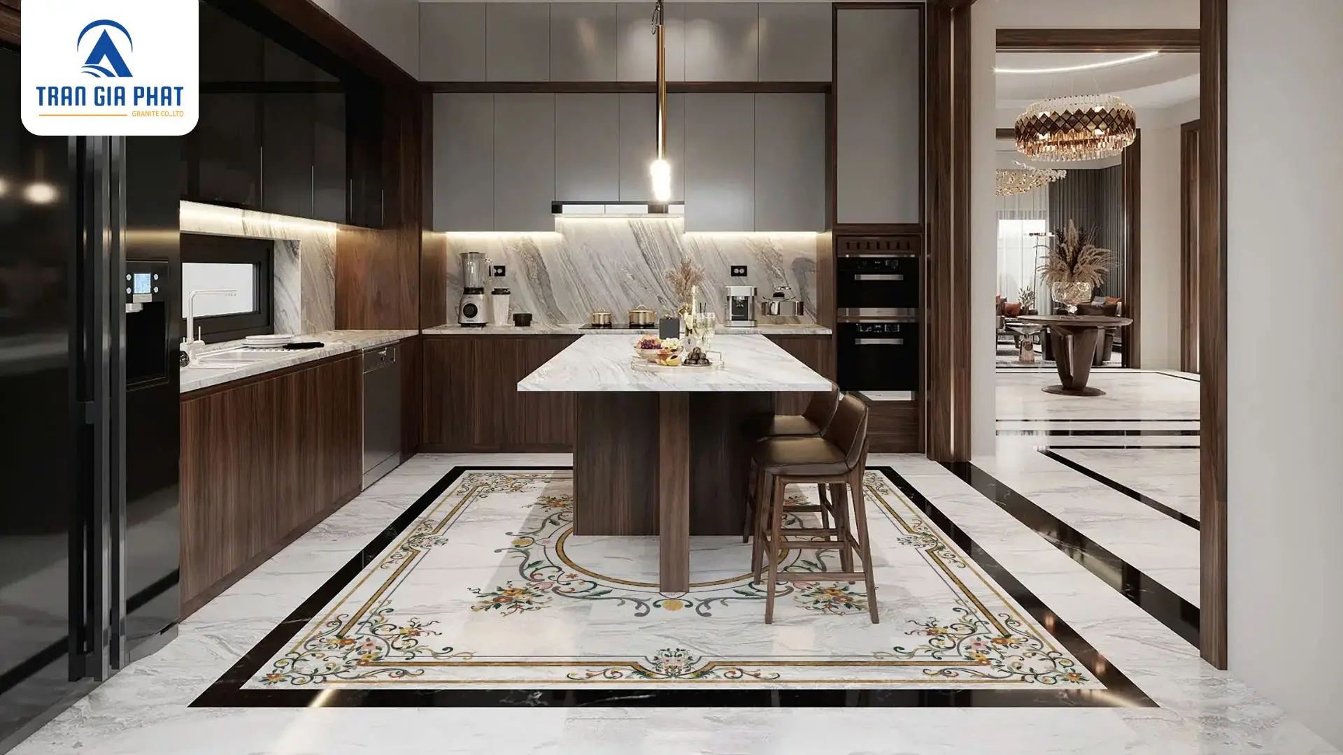 Hoa văn đá hoa cương là các họa tiết hoa văn được cắt CNC trên bề mặt đá hoa cương
